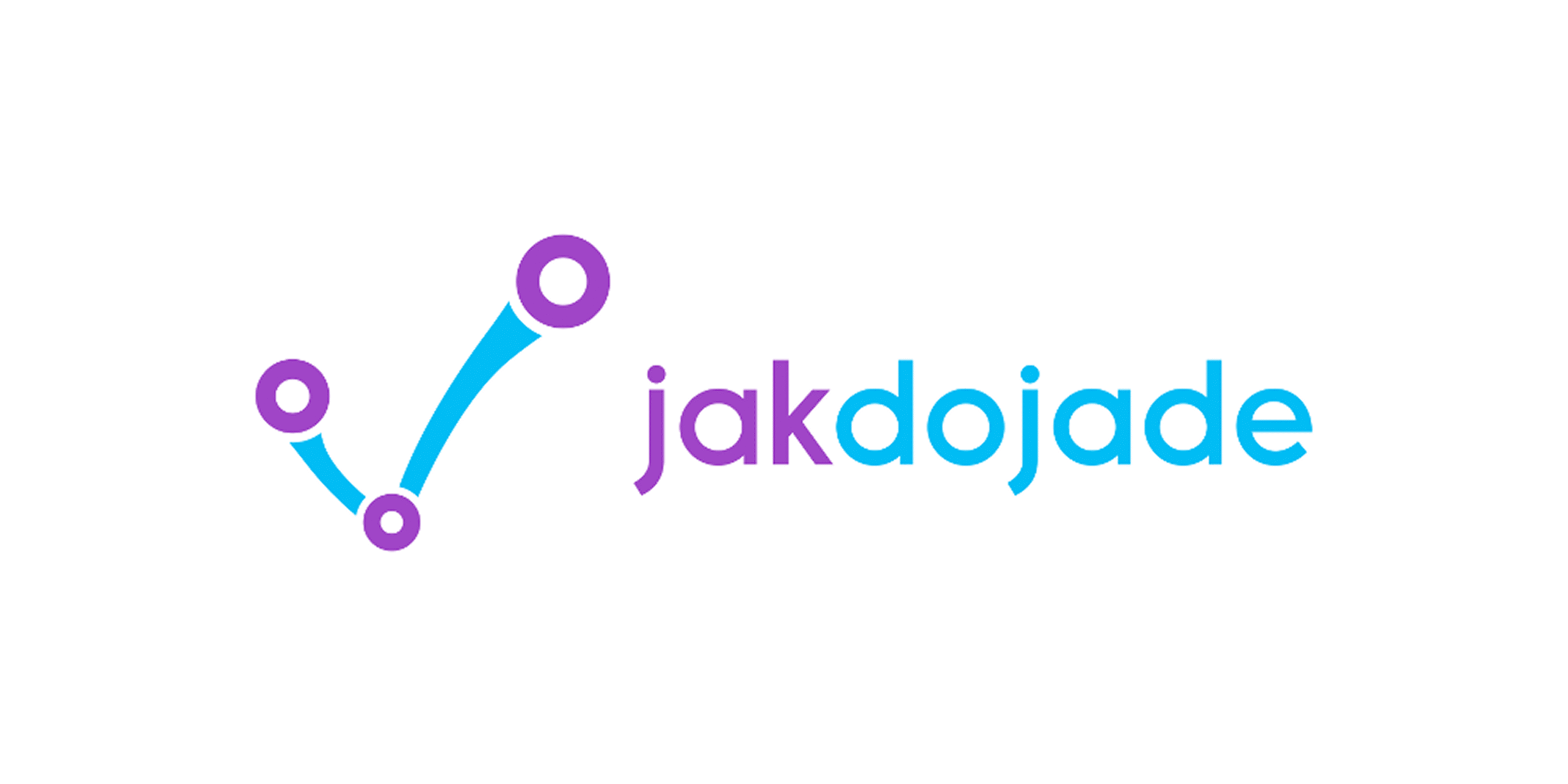 Logo Jakdojade: fioletowe kropki połączone niebieską, zakrzywioną linią, obok nazwa "jakdojade".