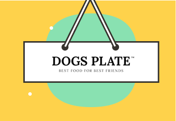 Wisząca biała tabliczka z logo "DOGS PLATE" i hasłem "BEST FOOD FOR BEST FRIENDS" na żółtym tle.