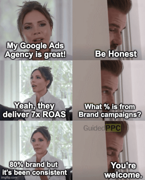 Mem z Beckhamami o agencjach Google Ads — 7x ROAS, z czego 80% to kampanie brandowe na własną markę