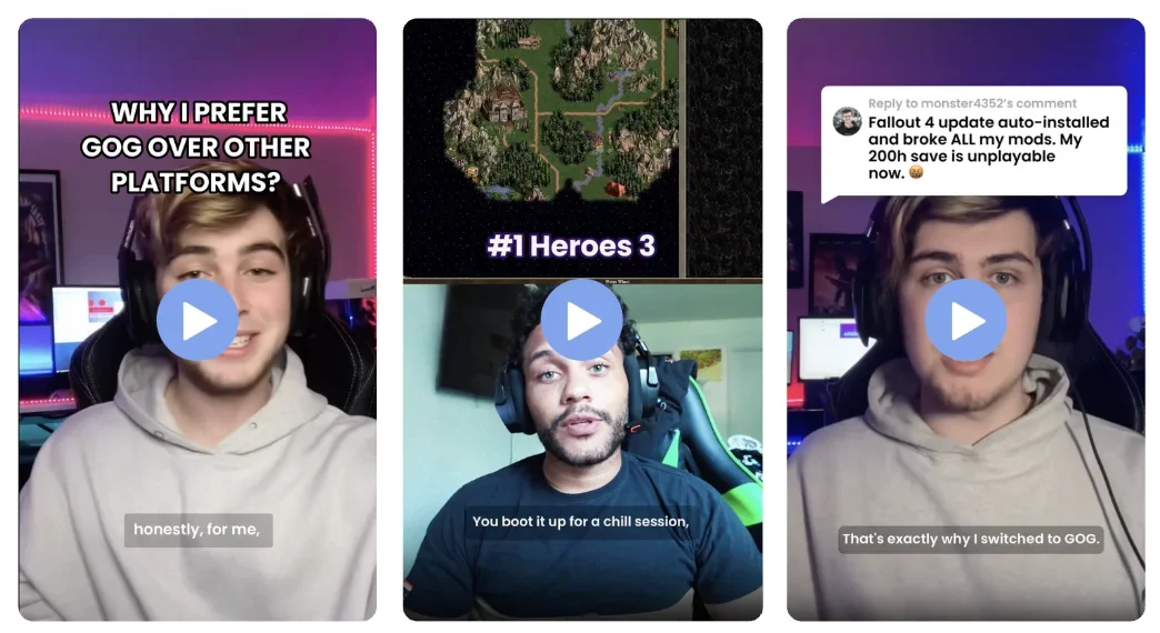 Examples of UGC creatives generated with AI and used to test different ad messages.