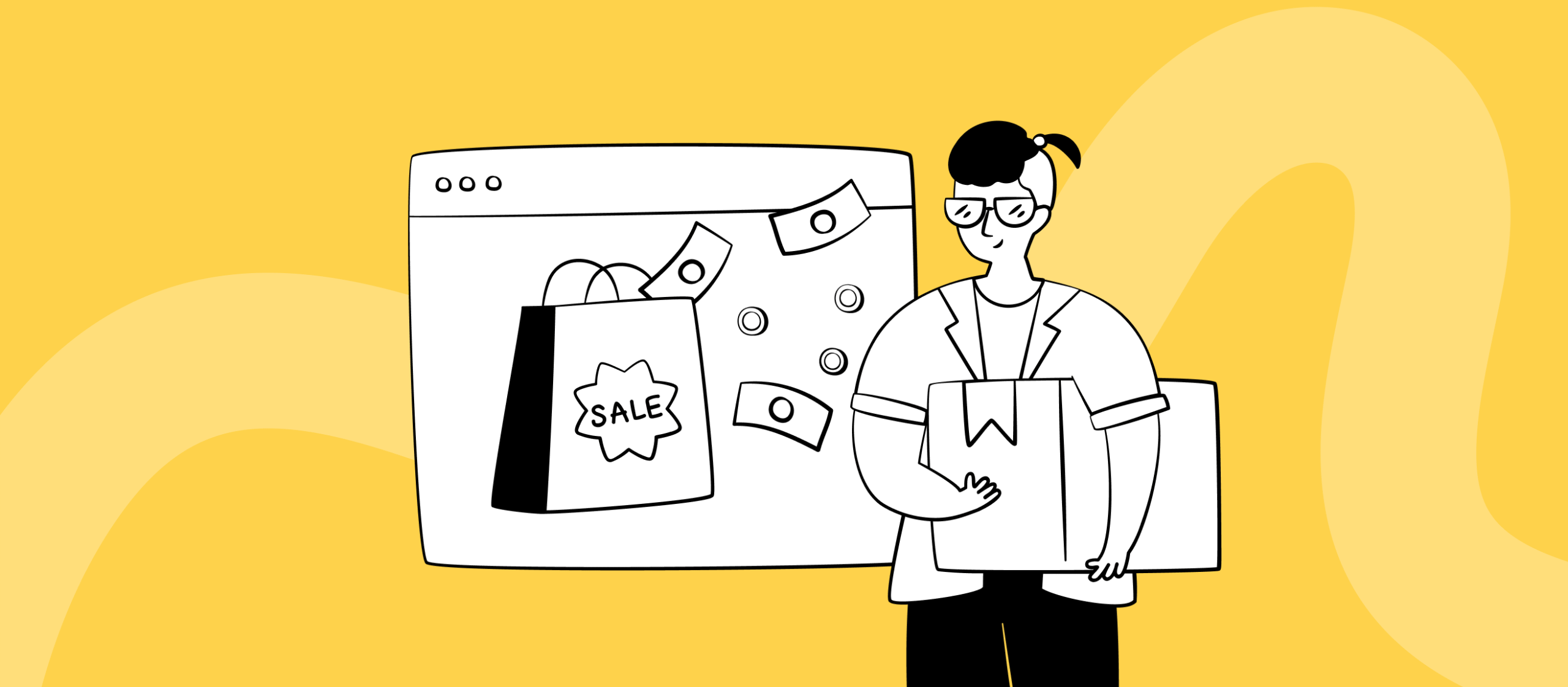 Black-and-white illustration representing connecting TikTok Shop with an online store.