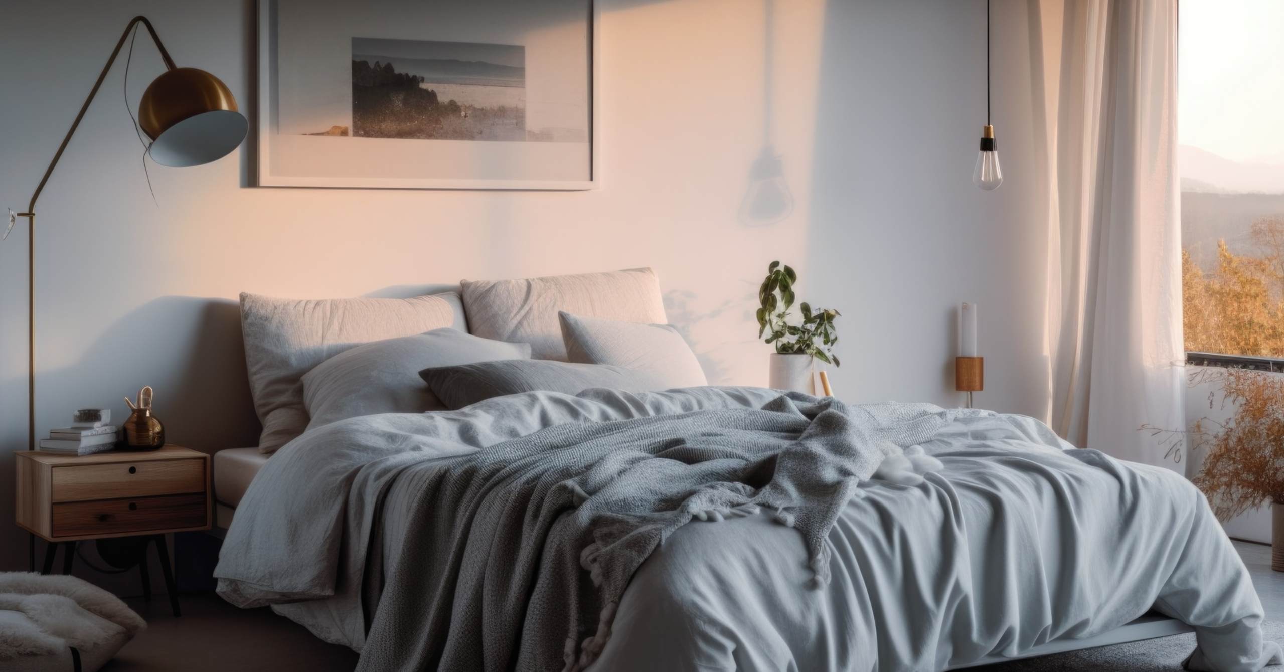 Sypialnia w stylu skandynawskim z łóżkiem i materacem - case study Marpur